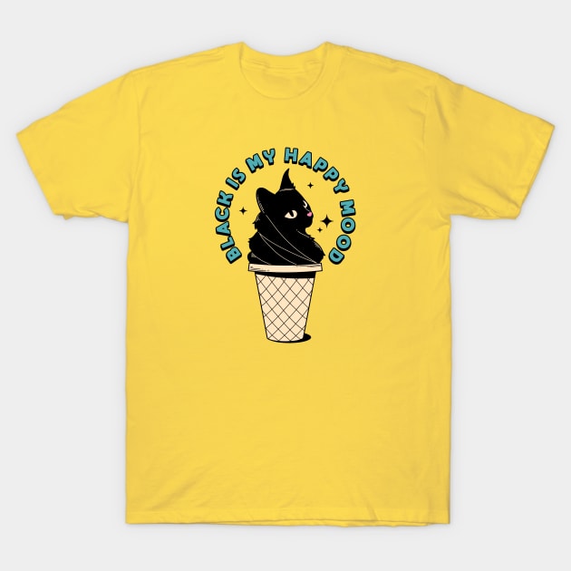 Ice Cream Black Cat in pink T-Shirt by The Charcoal Cat Co.